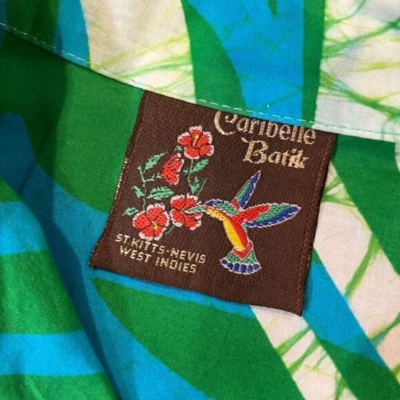 Caribelle Batik St. Kitts Women's Tropical Shirt Green Blue White‎ Palm Size Med - Picture 4 of 9